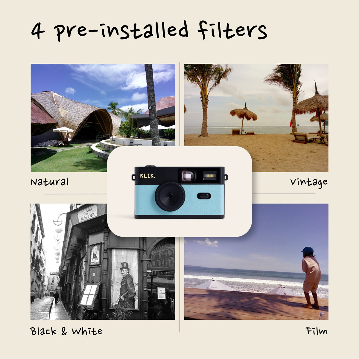 Bleu – Les 4 filtres préinstallés