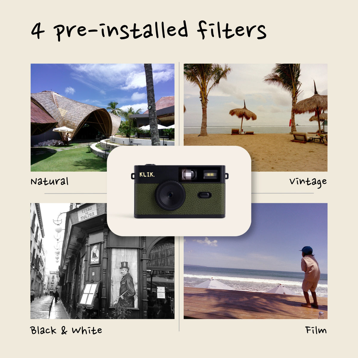 Vert – Les 4 filtres préinstallés